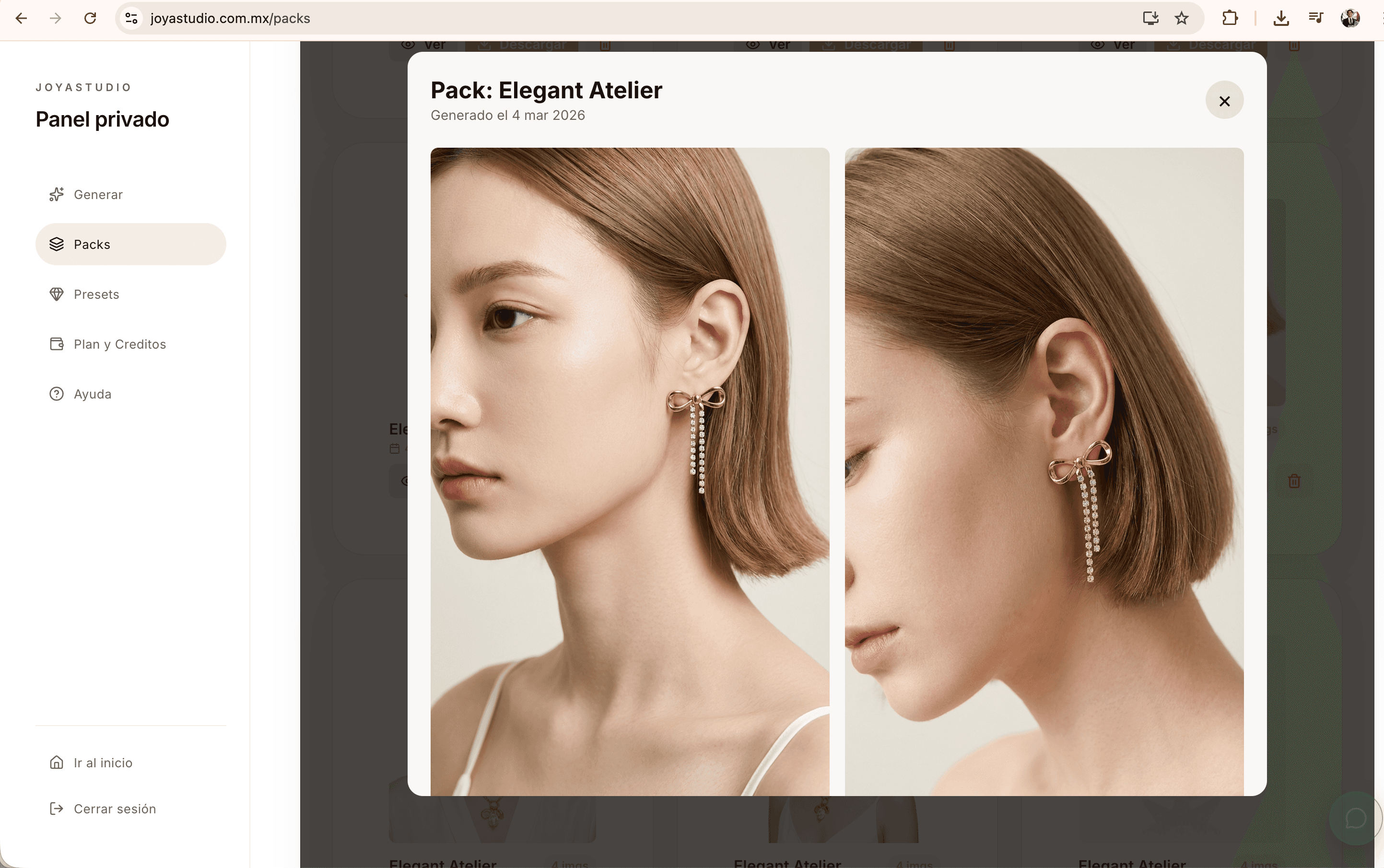 Joya Studio interface screenshot showing a prompt and result preview